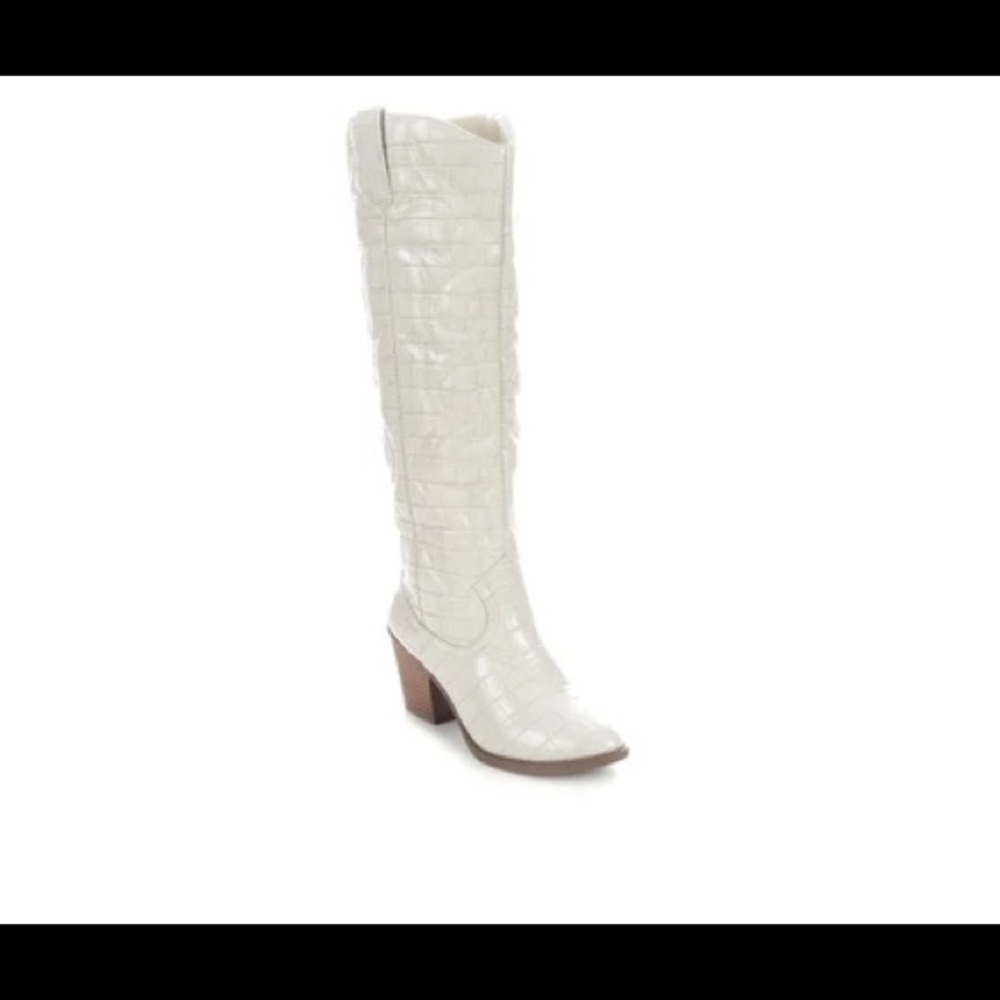 White cowboy knee high boots